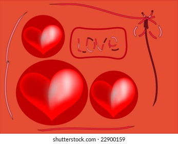 abstract heart in red circle red stripe word frame light red background