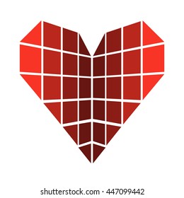 Abstract heart with red squares on a white background. Valentines day card, vector illustration.