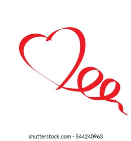 Abstract heart from a red tape on a white background