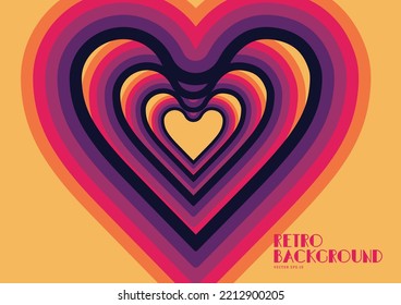 Abstract heart retro 70s background with colorful striped design, vector illustration design for poster, wall art, banner graphic. computer wallpaper desktop.
