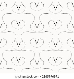 Abstract heart rhythm seamless vector pattern. Brush stroke fine painterly background. Cardiogram backdrop with hearts Neutral black white line art pulse ECG health care concept geometric repeat.