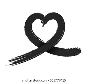 Abstract heart ribbon made with brush stroke. Hand draw brush style for your design. illustration isolated on white background.