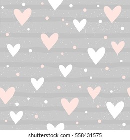 Abstract Heart Seamless Pattern Background. Hand Drawn Geometric Heart Isolated On Grey For Card, Invitation, Album, Sketch Book, Scrapbook, Holiday Wrapping Paper, Textile Fabric, Garment Etc