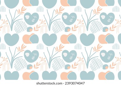 Abstraktes Herz nahtloses Muster Naturkunst Umhüllung Form, Linien Kurve und Punkt, kreatives, handgezeichnetes Design in Pastellfarben minimale moderne Deckenvorlage Vektorgrafik