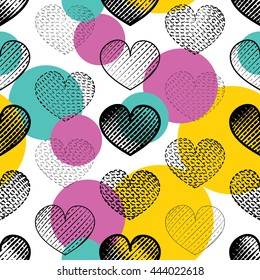 Abstract heart seamless pattern. Vector illustration for romantic nostalgia design. Can be used for wallpaper, cover fills, web page background, surface textures.