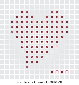 Abstract Heart Shape Background, Tic Tac Toe Pattern - Vector Illustration