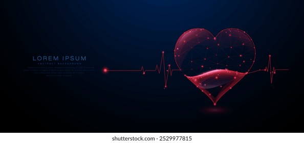 Abstract heart shape with ECG line and glowing red dots on a dark background, representing health and technology