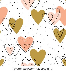 Abstract heart shape line drawing seamless pattern. Continuous line art of hearts background. Love symbol concept illustration. Continuous vector art for Saint Valentine's day pattern, wallpaper