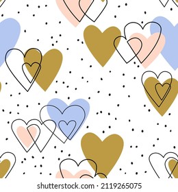 Abstract heart shape line drawing seamless pattern. Continuous line art of hearts background. Love symbol concept illustration. Continuous vector art for Saint Valentine's day pattern, wallpaper
