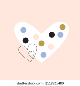 Abstract heart shape line drawing, silhouette filled with dots pattern. Continuous line art of hearts. Love symbol concept illustration. Vector art for Saint Valentine's day card, wedding invitation