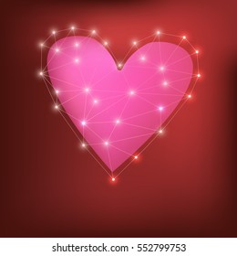abstract heart shape with lo poly lines.