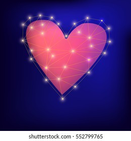 abstract heart shape with lo poly lines.