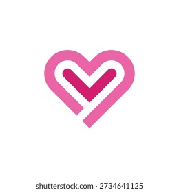 Abstract heart shape logo symbol representing love, romance, and care with a clean and modern design in pink