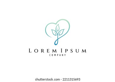 Abstract heart shape logo with various plants in line art design style