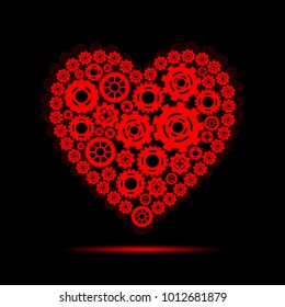 Abstract heart shape love symbol, abstract heart with gears, romantic, education, romance, happy, art feeling. Vector illustration.