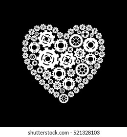 Abstract heart shape love symbol, abstract heart with gears, romantic, education, romance, happy, art feeling. Vector illustration.