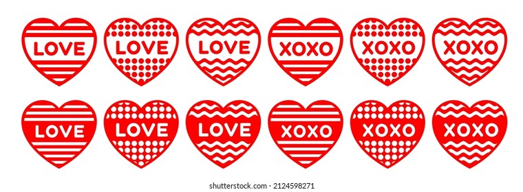 Abstract heart shape with love and xoxo words. Love icon vector design elements for decoration design. Modern concept is perfect for sticker, icon, valentine greeting card, gift certificate
