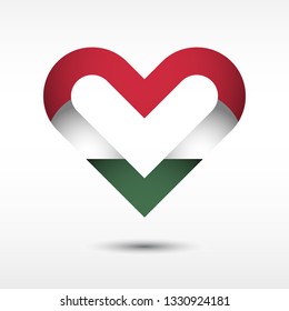 Abstract heart shape with the official flag colors of Hungary in 3d style vector design.
