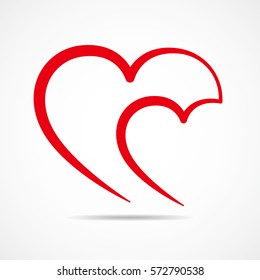Abstract heart shape outline. Vector illustration. Red heart icon in flat style. The heart as a symbol of love.