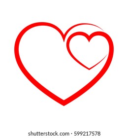 Abstract heart shape outline. Vector illustration. Red heart icon in flat style. The heart as a symbol of love.