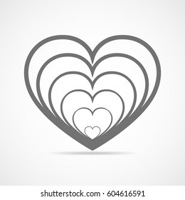 Abstract heart shape outline. Vector illustration. Gray heart icon in flat style. The heart as a symbol of love.