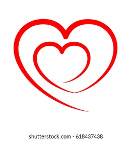 Abstract heart shape outline. Vector illustration. Red heart icon in flat style. The heart as a symbol of love.