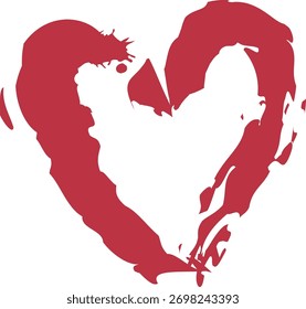 An abstract heart shape with rough edges in a bold style. The heart is formed with dynamic brush strokes and uneven outlines. Cartoon vector illustration.