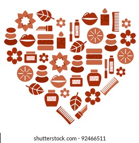 Abstract heart shape silhouette with wellness icons