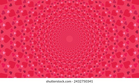Abstract heart shape spiral red and pink contrast background.