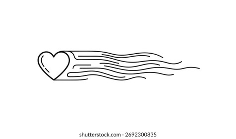 Abstract heart shape with trailing motion lines symbolizing love and movement.