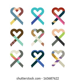 Abstract heart shaped awareness ribbons