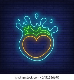 Abstract heart shaped element and paint splashes neon sign. Decoration design. Night bright neon sign, colorful billboard, light banner. Vector illustration in neon style.