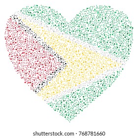 Abstract heart shaped flag of Guyana made of small hearts
