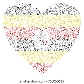 Abstract heart shaped flag of Uganda made of small hearts