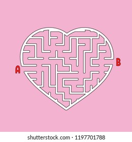 Abstract heart shaped labyrinth. Game for kids. Puzzle for children. One entrances, one exit. Maze conundrum. Simple flat vector illustration isolated on color background.