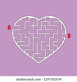 Abstract heart shaped labyrinth. Game for kids. Puzzle for children. One entrances, one exit. Maze conundrum. Simple flat vector illustration isolated on color background.