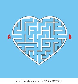 Abstract heart shaped labyrinth. Game for kids. Puzzle for children. One entrances, one exit. Maze conundrum. Simple flat vector illustration isolated on color background.