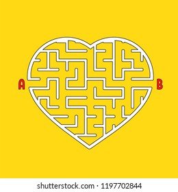 Abstract heart shaped labyrinth. Game for kids. Puzzle for children. One entrances, one exit. Maze conundrum. Simple flat vector illustration isolated on color background.