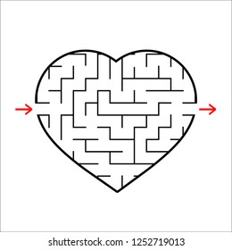 Abstract heart shaped labyrinth. Game for kids. Puzzle for children. One entrances, one exit. Maze conundrum. Simple flat vector illustration isolated on white background.
