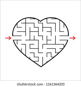 Abstract heart shaped labyrinth. Game for kids. Puzzle for children. One entrances, one exit. Maze conundrum. Simple flat vector illustration isolated on white background.