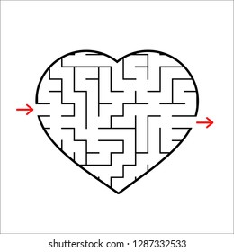 Abstract heart shaped labyrinth. Game for kids. Puzzle for children. One entrances, one exit. Maze conundrum. Simple flat vector illustration isolated on white background.