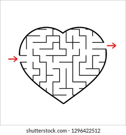 Abstract heart shaped labyrinth. Game for kids. Puzzle for children. One entrances, one exit. Maze conundrum. Simple flat vector illustration isolated on white background.