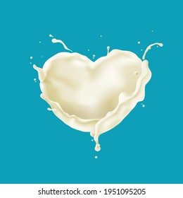 Abstract heart shaped milk splashes, Vector illustration and design.