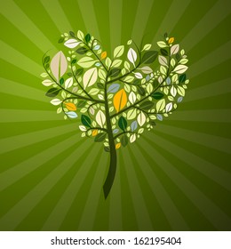 Abstract Heart Shaped Tree on Green Background 