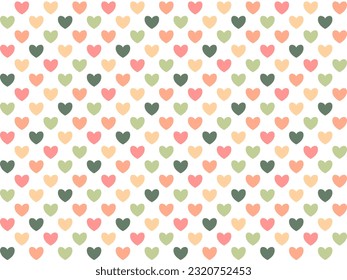 Abstract heart shapes seamless pattern in pastel color - red, pink and green on white background, love symbol, valentine day, spring, summer. For baby girl dress cover textile print