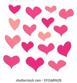 Abstract heart shapes set, pink isolated on white background, vector illustration.