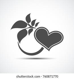 Abstract heart silhouette with leaves. Valentine's day template.