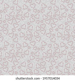 Abstract heart silhouette seamless vector pattern. Burgundy hearts on a light gray background.Background for paper, wrapping paper, card design and other surfaces. Decorative romantic design.