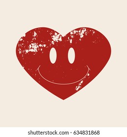 Abstract heart with smile. Vector illustration. Vintage grunge style. Retro element. Design for t-shirt apparel, print, poster, card design.