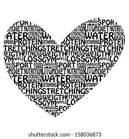 abstract heart with some fitness words on white background